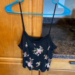 Black floral cropped tank top